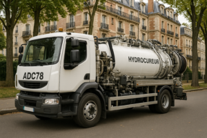Le camion d'intervention de la société ADC 78, expert en débouchage de canalisation et hydrocurage à Versailles.
